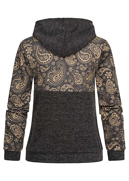 Cloud5ive Damen 2-Tone Hoodie Mit Paisley Print Dunkel Grau 5 Cloud5ive Damen 2-Tone Hoodie Mit Paisley Print Dunkel Grau – Bild 3