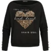 Cloud5ive Damen Sweater Pullover Mit Herz Leo Print Schwarz Beige