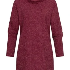 Cloud5ive Damen Longform Sweater Pullover Mit Rollkragen Bordeaux Rot