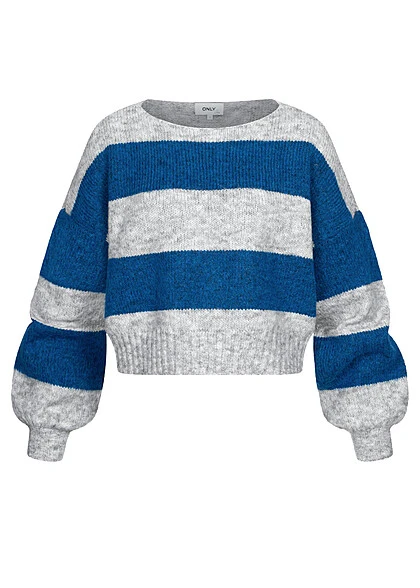 ONLY Damen Strick-Pullover Mit Rundhals Sweater Mit Streifen Hell Grau Blau 4 ONLY Damen Strick-Pullover Mit Rundhals Sweater Mit Streifen Hell Grau Blau – Bild 2