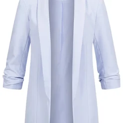 Pieces Damen NOOS 3/4 Arm Blazer Mit Raffung Am Ärmel Offener Schnitt Kentucky Blau