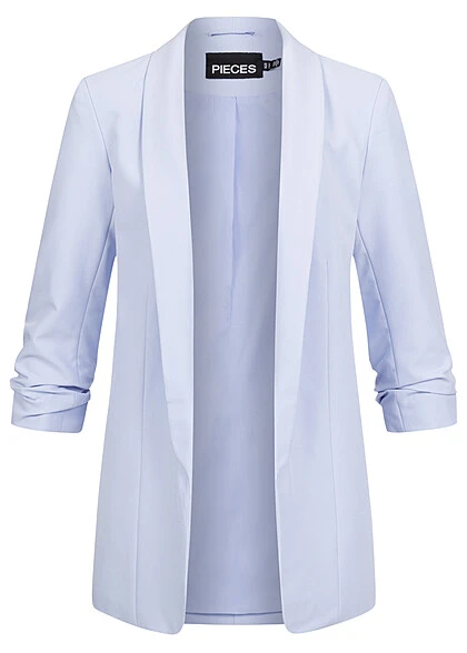 Pieces Damen NOOS 3/4 Arm Blazer Mit Raffung Am Ärmel Offener Schnitt Kentucky Blau 3 Pieces Damen NOOS 3/4 Arm Blazer Mit Raffung Am Ärmel Offener Schnitt Kentucky Blau