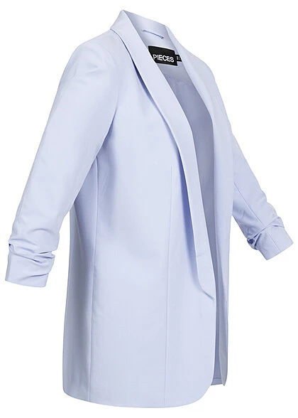 Pieces Damen NOOS 3/4 Arm Blazer Mit Raffung Am Ärmel Offener Schnitt Kentucky Blau 4 Pieces Damen NOOS 3/4 Arm Blazer Mit Raffung Am Ärmel Offener Schnitt Kentucky Blau – Bild 2