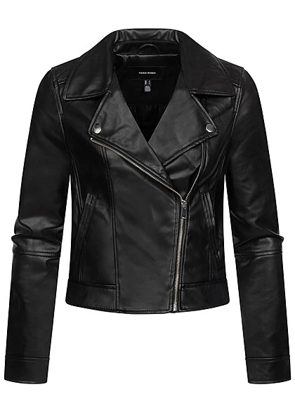 Vero Moda Damen NOOS Jacke Kunstleder Mit Zipper Asym. 2-Pockets Schwarz 3 Vero Moda Damen NOOS Jacke Kunstleder Mit Zipper Asym. 2-Pockets Schwarz