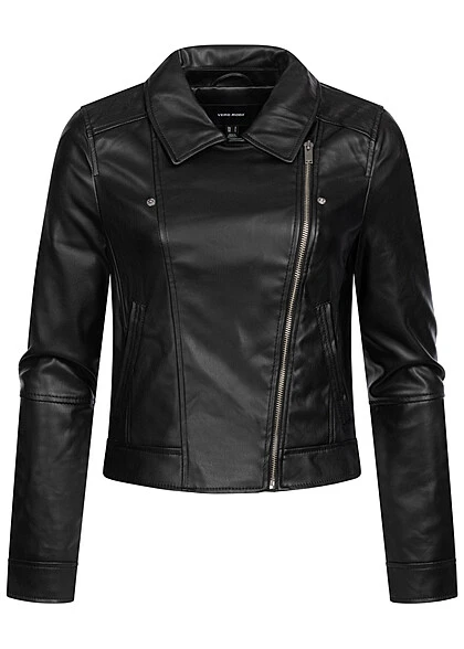 Vero Moda Damen NOOS Jacke Kunstleder Mit Zipper Asym. 2-Pockets Schwarz 4 Vero Moda Damen NOOS Jacke Kunstleder Mit Zipper Asym. 2-Pockets Schwarz – Bild 2