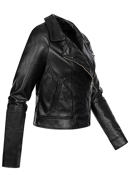 Vero Moda Damen NOOS Jacke Kunstleder Mit Zipper Asym. 2-Pockets Schwarz 5 Vero Moda Damen NOOS Jacke Kunstleder Mit Zipper Asym. 2-Pockets Schwarz – Bild 3