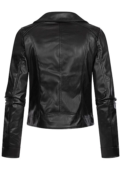 Vero Moda Damen NOOS Jacke Kunstleder Mit Zipper Asym. 2-Pockets Schwarz 6 Vero Moda Damen NOOS Jacke Kunstleder Mit Zipper Asym. 2-Pockets Schwarz – Bild 4