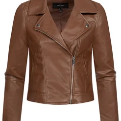Vero Moda Damen NOOS Jacke Kunstleder Mit Zipper Asym. 2-Pockets Cognac Braun