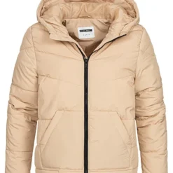 Noisy May Damen NOOS Kurze Pufferjacke Mit Kapuze 2-Pockets Irish Cream Beige