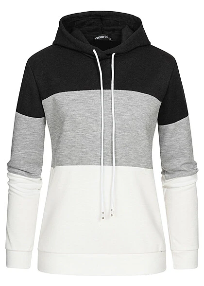 Cloud5ive Damen Colorblock Hoodie Schwarz Grau Weiss 3 Cloud5ive Damen Colorblock Hoodie Schwarz Grau Weiss