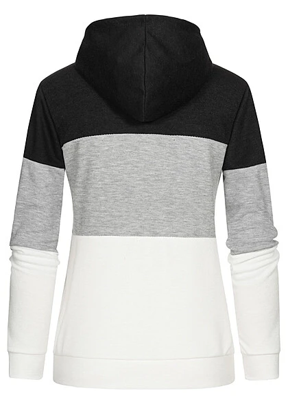 Cloud5ive Damen Colorblock Hoodie Schwarz Grau Weiss 5 Cloud5ive Damen Colorblock Hoodie Schwarz Grau Weiss – Bild 3