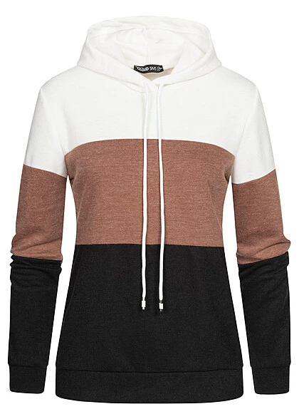 Cloud5ive Damen Colorblock Hoodie Weiss Braun Schwarz -Vero Moda Verkaufsgeschäft 22126565