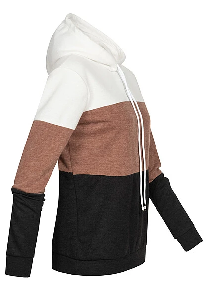 Cloud5ive Damen Colorblock Hoodie Weiss Braun Schwarz 4 Cloud5ive Damen Colorblock Hoodie Weiss Braun Schwarz – Bild 2