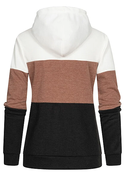 Cloud5ive Damen Colorblock Hoodie Weiss Braun Schwarz 5 Cloud5ive Damen Colorblock Hoodie Weiss Braun Schwarz – Bild 3