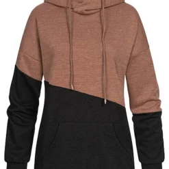 Cloud5ive Damen 2-Tone Hoodie Mit Kängurutasche Asymetrisch Braun Schwarz