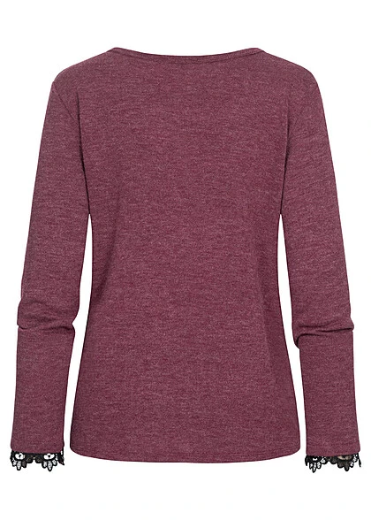 Cloud5ive Damen Longsleeve Sweater Mit Spitzeneinsatz Und Knopfleiste Rose Braun Schwarz 4 Cloud5ive Damen Longsleeve Sweater Mit Spitzeneinsatz Und Knopfleiste Rose Braun Schwarz – Bild 2