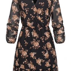 Cloud5ive Damen Chiffon-Kleid Wickeloptik Mit V-Neck Und Flower Print Schwarz Beige 7 Cloud5ive Damen Chiffon-Kleid Wickeloptik Mit V-Neck Und Flower Print Schwarz Beige -Vero Moda Verkaufsgeschäft 22126611 1