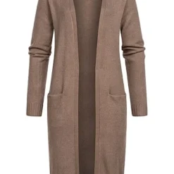 VILA Damen NOOS Longform Cardigan Offener Schnitt 2-Pockets Walnut Braun