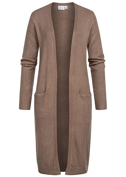 VILA Damen NOOS Longform Cardigan Offener Schnitt 2-Pockets Walnut Braun 3 VILA Damen NOOS Longform Cardigan Offener Schnitt 2-Pockets Walnut Braun