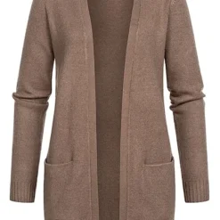 VILA Damen NOOS Midi Cardigan Offener Schnitt 2-Pockets Walnut Braun