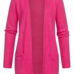 VILA Damen NOOS Midi Cardigan Offener Schnitt 2-Pockets Yarrow Pink