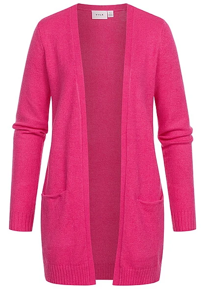 VILA Damen NOOS Midi Cardigan Offener Schnitt 2-Pockets Yarrow Pink 3 VILA Damen NOOS Midi Cardigan Offener Schnitt 2-Pockets Yarrow Pink