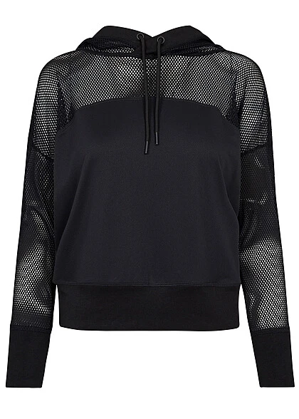 Urban Classics Damen Mesh Hoodie Teilweise Transparent Schwarz 3 Urban Classics Damen Mesh Hoodie Teilweise Transparent Schwarz