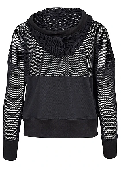 Urban Classics Damen Mesh Hoodie Teilweise Transparent Schwarz 4 Urban Classics Damen Mesh Hoodie Teilweise Transparent Schwarz – Bild 2