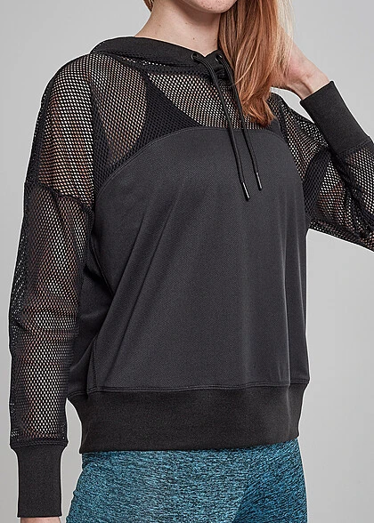 Urban Classics Damen Mesh Hoodie Teilweise Transparent Schwarz 5 Urban Classics Damen Mesh Hoodie Teilweise Transparent Schwarz – Bild 3