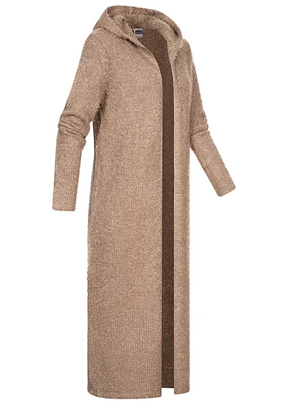 Urban Classics Damen Longform Feather-Strick Cardigan Mit Kapuze Softtaupe Braun 4 Urban Classics Damen Longform Feather-Strick Cardigan Mit Kapuze Softtaupe Braun – Bild 2