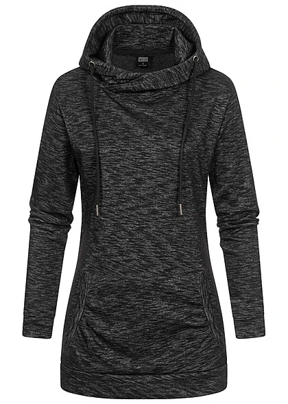 Urban Classics Damen High Neck Hoodie Mit Kängurutasche Dunkel Grau Melange 3 Urban Classics Damen High Neck Hoodie Mit Kängurutasche Dunkel Grau Melange