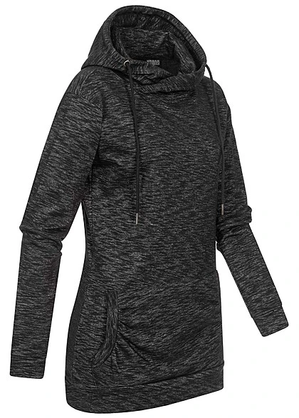 Urban Classics Damen High Neck Hoodie Mit Kängurutasche Dunkel Grau Melange 4 Urban Classics Damen High Neck Hoodie Mit Kängurutasche Dunkel Grau Melange – Bild 2