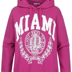 Hailys Damen Oversized Hoodie Mit University Of Miami Print Fuchsia Pink Weiss