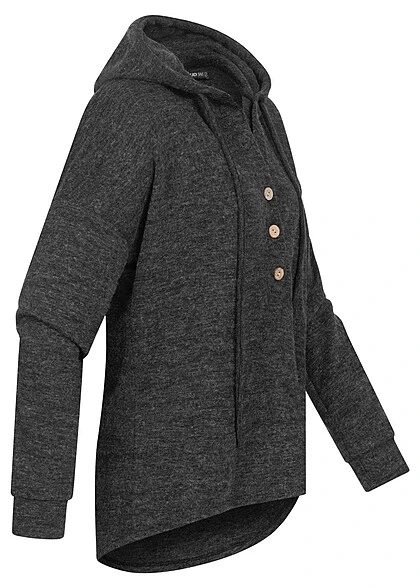 Cloud5ive Damen Hoodie Mit Knopfleiste Und Tunnelzug Dunkel Grau Melange 4 Cloud5ive Damen Hoodie Mit Knopfleiste Und Tunnelzug Dunkel Grau Melange – Bild 2