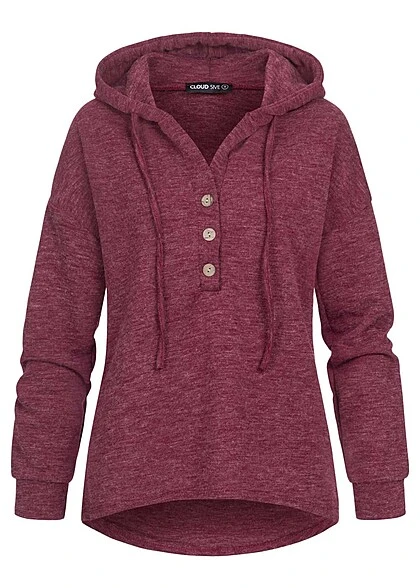 Cloud5ive Damen Hoodie Mit Knopfleiste Und Tunnelzug Bordeaux Rot 3 Cloud5ive Damen Hoodie Mit Knopfleiste Und Tunnelzug Bordeaux Rot