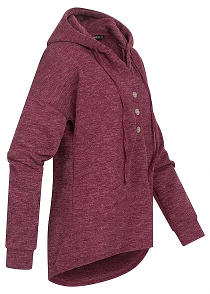 Cloud5ive Damen Hoodie Mit Knopfleiste Und Tunnelzug Bordeaux Rot 4 Cloud5ive Damen Hoodie Mit Knopfleiste Und Tunnelzug Bordeaux Rot – Bild 2