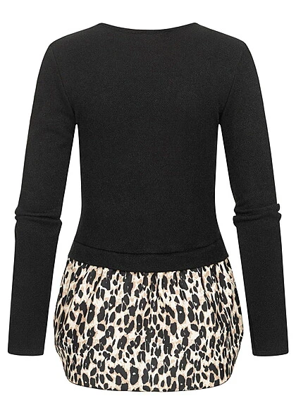 Cloud5ive Damen 2in1 Chiffon Top Longsleeve Mit Leoprint Schwarz Beige 5 Cloud5ive Damen 2in1 Chiffon Top Longsleeve Mit Leoprint Schwarz Beige – Bild 3