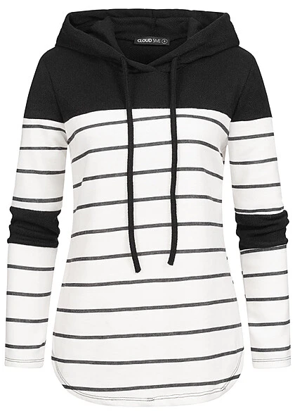 Cloud5ive Damen Hoodie Mit Streifenmuster Schwarz Weiss 3 Cloud5ive Damen Hoodie Mit Streifenmuster Schwarz Weiss