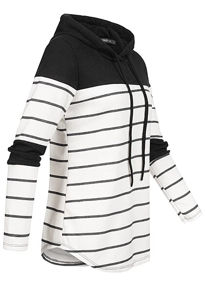 Cloud5ive Damen Hoodie Mit Streifenmuster Schwarz Weiss 4 Cloud5ive Damen Hoodie Mit Streifenmuster Schwarz Weiss – Bild 2