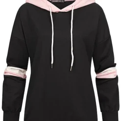 Cloud5ive Damen Hoodie Mit Details In Kontrastfarben Schwarz Weiss Rosa