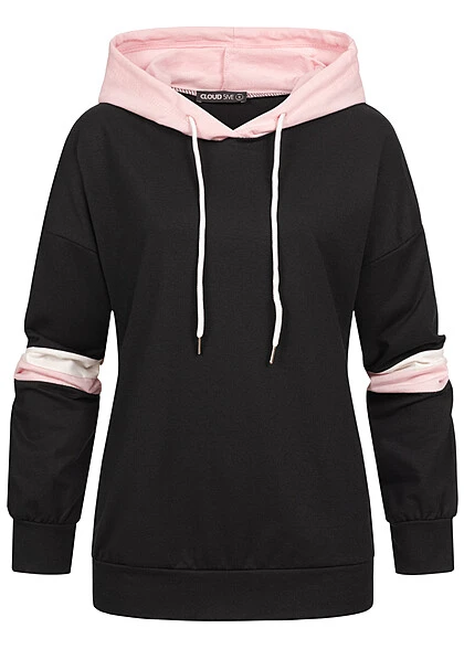 Cloud5ive Damen Hoodie Mit Details In Kontrastfarben Schwarz Weiss Rosa 3 Cloud5ive Damen Hoodie Mit Details In Kontrastfarben Schwarz Weiss Rosa
