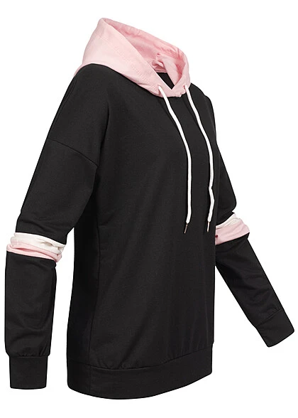 Cloud5ive Damen Hoodie Mit Details In Kontrastfarben Schwarz Weiss Rosa 4 Cloud5ive Damen Hoodie Mit Details In Kontrastfarben Schwarz Weiss Rosa – Bild 2