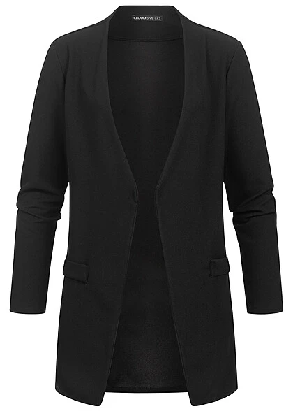 Cloud5ive Damen Blazer Mit Offenem Schnitt Und Deko Taschen Schwarz 3 Cloud5ive Damen Blazer Mit Offenem Schnitt Und Deko Taschen Schwarz