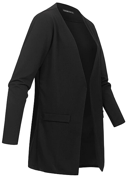 Cloud5ive Damen Blazer Mit Offenem Schnitt Und Deko Taschen Schwarz 4 Cloud5ive Damen Blazer Mit Offenem Schnitt Und Deko Taschen Schwarz – Bild 2