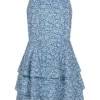 Aiki Damen Sommerkleid Mit Stufen Und Zipper Hinten Blumen Print Blau Weiss -Vero Moda Verkaufsgeschäft 23020092
