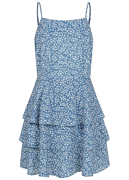 Aiki Damen Sommerkleid Mit Stufen Und Zipper Hinten Blumen Print Blau Weiss 3 Aiki Damen Sommerkleid Mit Stufen Und Zipper Hinten Blumen Print Blau Weiss