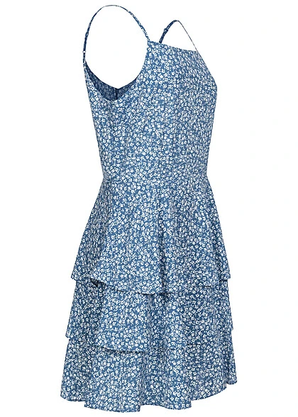 Aiki Damen Sommerkleid Mit Stufen Und Zipper Hinten Blumen Print Blau Weiss 4 Aiki Damen Sommerkleid Mit Stufen Und Zipper Hinten Blumen Print Blau Weiss – Bild 2
