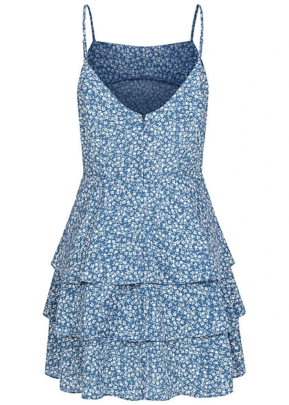 Aiki Damen Sommerkleid Mit Stufen Und Zipper Hinten Blumen Print Blau Weiss 5 Aiki Damen Sommerkleid Mit Stufen Und Zipper Hinten Blumen Print Blau Weiss – Bild 3