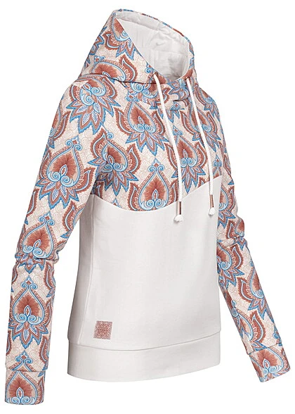 Aiki Damen Hoodie Mit 2-Tone Design Und Tunnelzug Ethnic Print Weiss Beige 4 Aiki Damen Hoodie Mit 2-Tone Design Und Tunnelzug Ethnic Print Weiss Beige – Bild 2