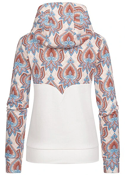 Aiki Damen Hoodie Mit 2-Tone Design Und Tunnelzug Ethnic Print Weiss Beige 5 Aiki Damen Hoodie Mit 2-Tone Design Und Tunnelzug Ethnic Print Weiss Beige – Bild 3